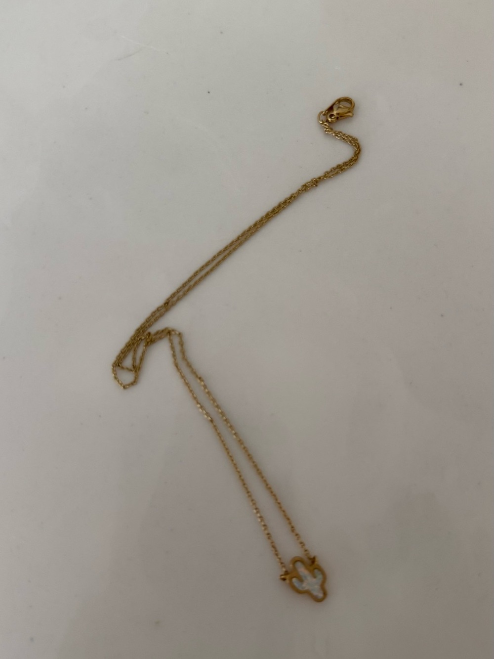 Gold Hamsa Pendant Necklace with White Inlay